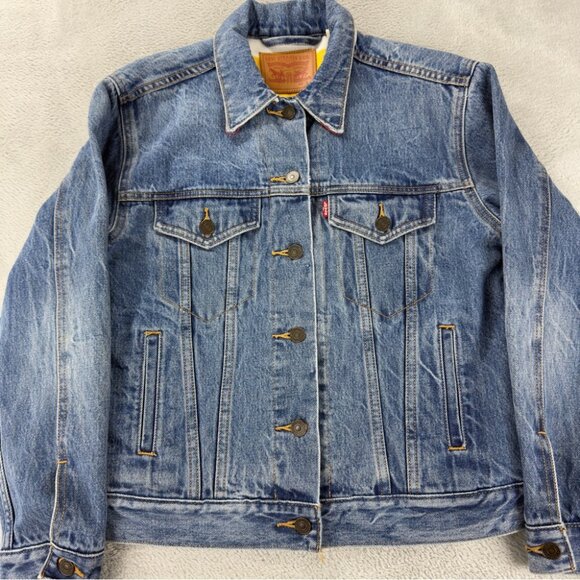 Levi's x Hudson's Bay Women's Sz S Reversible Blanket Lined Stripes Denim Jacket - Picture 9 of 15